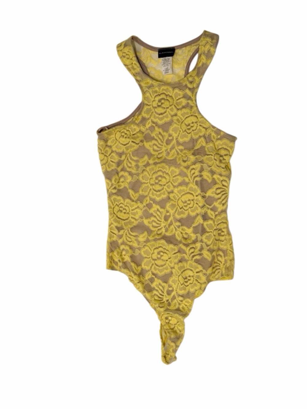 GLAMAZON Yellow Lace Racerback Bodysuit